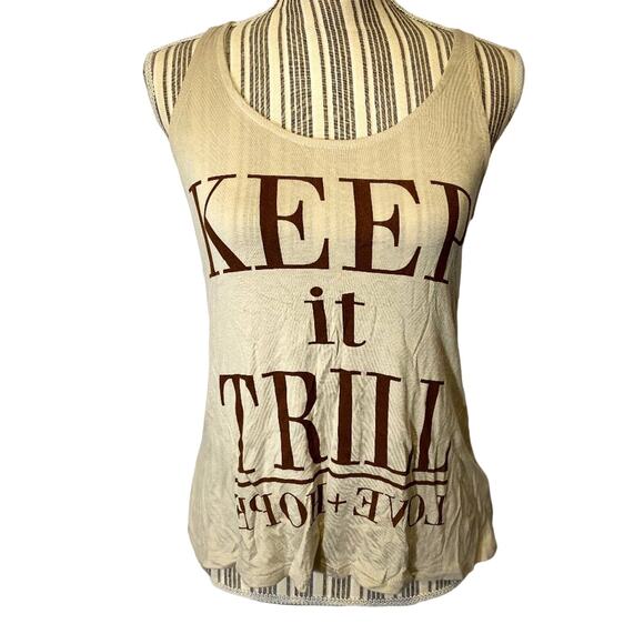 JC Fits Inc Graphic Tan Keep It Trill Love & Hope Graphic Tank Top Women Sz S - Picture 1 of 7